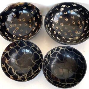 4 Polished Horn Bowls Hand Carved Organic Handmade India Vintage